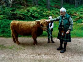 Alex and a fellow walker admire one of the cattle used for the drove. He said he was wondering "where's the saddle?"