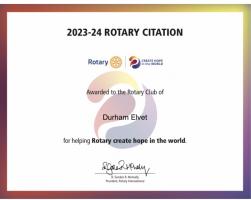 Rotary Citation award for Durham Elvet Rotary