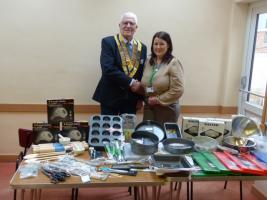 President Danny presents the equipment to Karen Draycott course tutor.