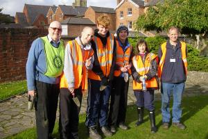 (L-R) Oswestry Foundation Chair David Gordon, Derwen students Curtis Craven, Josh Mallen and George Raffle, Sherie Soper, Vice-President of Borderland Rotary Club and Derwen tutor Paul Moss.