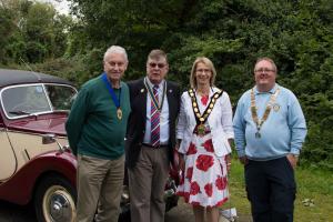 The Mayor of Epsom and Ewell Liz Frost arrives in a Riley for the start of the Epsom and Ewell Borough Fun Day, run by the Rotary Clubs of Epsom and Ewell.  