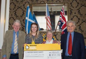Rtns. Mike Kimpton, Ann Lockhart and Allan Morrison with Jen Lindsay, Fundraiser for the Beatson Cancer Charity.