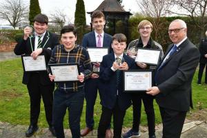 L-R Henry Chater, Jayden Davenport, Isaac Bristow, Micah Wilding, James Fletcher and past DG David Ashley