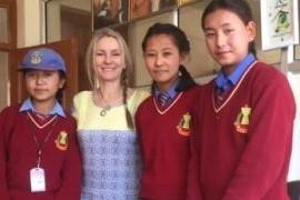 Ladakhi school children with charity founder, Gail McCallister
