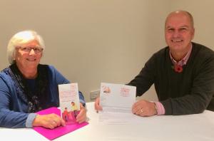 Chief Executive Sylvia Chadwick and Trustee Peter Denton promoting the work of Home Start Conwy 