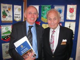 New member Jim Britt with Dick Hollingsworth celebrating his 60 years in Rotary 