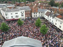 The Market Place Abingdon, during a Bun Throwing, from atop the County Hall