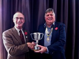 Lunch Meeting - President Ian presents the Golf KO Trophy to Stuart Brown