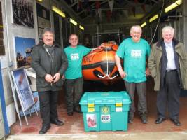 John and Tim at Bude Lifeboat Station having been rescued with tea, cake and biscuits by members of Bude Rotary Club
