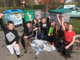 Pupils from Lytham C of E Primary School helped with  recycling at the end of their walk.