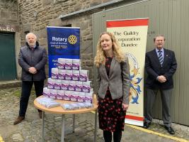 Rotary Club President Clive Murray, Professor Isla Mackenzie and Lord Dean of Guild Scott Williamson with the monitors.