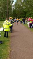 Handing out drinks at the 2017 Marathon