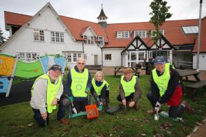 Rotary York Ainsty Rotarians embark on a purple crocus planting campaign to mark World Polio Day on October 24 at the Folk Hall, New Earswick, York. 