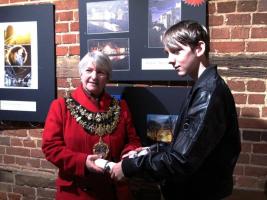 Scott Boyd receiving his award from the Mayor of Newbury