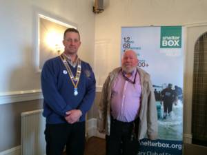 Colin Lipscomb with Rotary Club Past President, Andy Wardley, generously donating toward Shelter Box. 