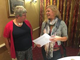 Sarah Western (rt) being thanked by Rtn Debbie Logan for her moving talk on the devastation caused by hurricane Irma on the British Virgin Islands