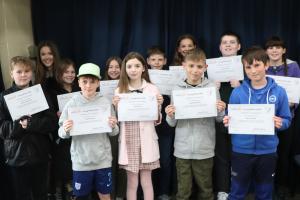 Finalists at the presentation evening with their certificates awarded by Young Mayor Nia Waite (second from left)