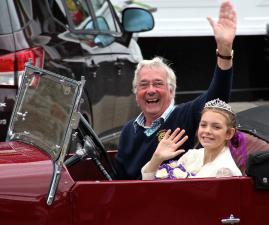 The Old and the New - Kirkcudbright Gala Queen being driven in Vintage style 