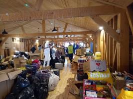 Donated goods being sorted ready for collection and transport