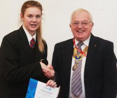 President Roy presents Certificate of Organisation to Aliyah Rayner (Cardinal Allen Interact Club)