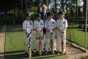 Ian Haigh, Club President with the Knockin & Kinnerley Knights U11’s (L-R) Jack Burston, Jack Tinney, Michael Carter and Ryan Darlington
