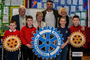 The Presentation of the Charter Certificate for Meidrim School Rotakids by rugby legend Mike Phillips 