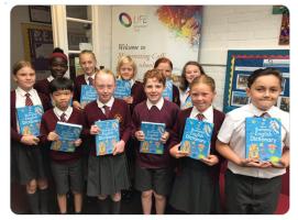 Pupils of Margaretting Primary School with their new Dictionaries  