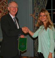 Maria presenting greetings fom her home club in Austria to President Mike