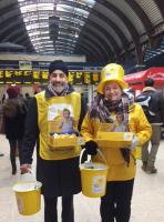 York Ainsty Rotarian Avtar Matharu is seen with another Marie Curie supporter at York central rail station.