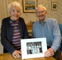 Ladies walking Prestwick promenade in early featuring Catherine McQueen