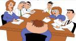 Cartoon of people meeting around table