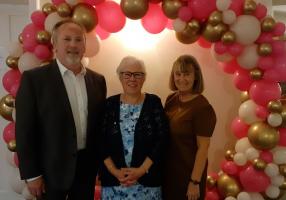 New member Mitzi Whitham inducted, proposer Janet Kerr and President Geoff Bartrum