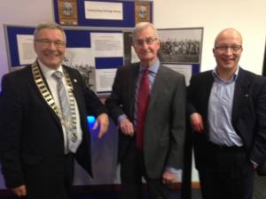 Norman Rae from the Cambuslang Heritage Group, with Club President Robert Dickie and Speaker Secretary Mike Netten