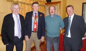 President Elfed welcomes (from the left) Geraint Lloyd, Eric Harrison and Paul O'Brian to the membership awareness evening.
