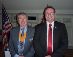 Rotary Club President-Elect Chris McClaverty with Dentaid speaker John Elkins