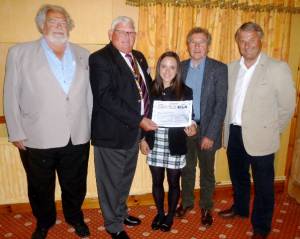 Felicia Lopez-Libby receives a RYLA certificate from President Brian.

Also in the photograph  Youth Service Chairman Alwyn and RYLA organisers Merrick Corfield and Cliff Wood (R C Oswestry Borderland)