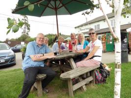 Rotarians from Braunston area meet our fundraiser Sylvia Keris at the Admiral Nelson pub on the Grand Union Canal
