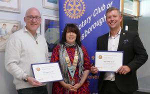 Paul Harris awardees Matti Ward (left) with Rotary District Governor Anne Sutcliffe and James Pickard (right).