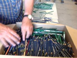 Preparing Pencils for distribution to overseas schools
