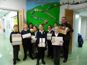 Children from Riverside Primary School with J.V.P. Stewart Wilson