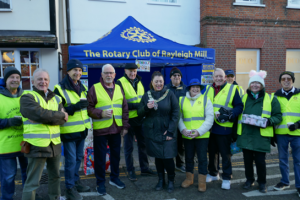 The Rotary Club of Rayleigh Mill joins the fun of the Christmas Lights Ceremony with its Cuddly Toy Tombola