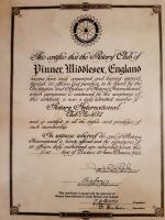 The Rotary Club of Pinner original charter, 1 October 1943