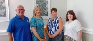 Pre handover picture of Mark Whitfield President Nominee, Alicia Ridout President Elect, Janet Appleton Current President  and Anne Sutcliffe District Governor Elect