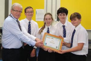 The Winners,Johan, Sam, Niamh & Ody receive their award from the Deputy Mayor of the High Peak, Councillor John Walton