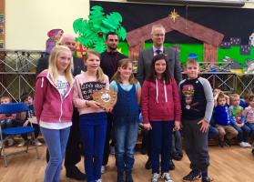Presentation of Swimathon award to Llanfoist Fawr Primary School