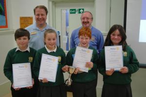 The winners - Doune Primary School with President Brian Mckay and PSQ Organiser and Club Secretary, John Isgrove.