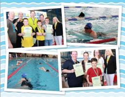 Rotary Club Vice President Ann Debureaux-Dias with some of the entrants from the Swindon Dolphins ASC