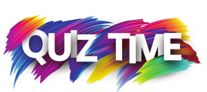 The word Quiz on a rainbow-coloured background.