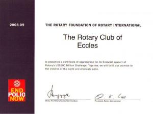 Recognition certificate from Rotary International