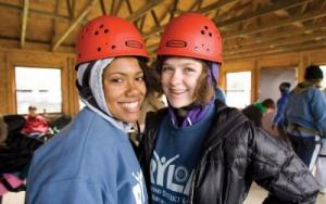 RYLA participants wearing protective headwear ready to take part in a challenge